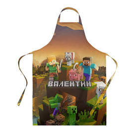 Фартук 3D с принтом Валентин Minecraft в городе Новоалтайск, 100% полиэстер | общий размер — 65 х 85 см, ширина нагрудника — 26 см, горловина — 53 см, длина завязок — 54 см, общий обхват в поясе — 173 см. Принт на завязках и на горловине наносится с двух сторон, на основной части фартука — только с внешней стороны | 