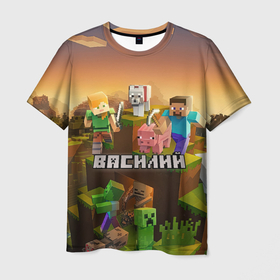 Мужская футболка 3D с принтом Василий Minecraft в Петрозаводске, 100% полиэфир | прямой крой, круглый вырез горловины, длина до линии бедер | 