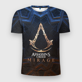 Мужская футболка 3D Slim с принтом Assassins Creed mirage logo , 100% полиэстер с улучшенными характеристиками | приталенный силуэт, круглая горловина, широкие плечи, сужается к линии бедра | 
