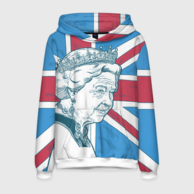 Мужская толстовка 3D с принтом Королева Елизавета II флаг Великобритании в Белгороде, 100% полиэстер | двухслойный капюшон со шнурком для регулировки, мягкие манжеты на рукавах и по низу толстовки, спереди карман-кенгуру с мягким внутренним слоем. | 