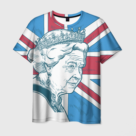 Мужская футболка 3D с принтом Королева Елизавета II флаг Великобритании в Курске, 100% полиэфир | прямой крой, круглый вырез горловины, длина до линии бедер | Тематика изображения на принте: 