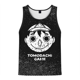 Мужская майка 3D с принтом Tomodachi Game с потертостями на темном фоне в городе Новоалтайск, 100% полиэстер | круглая горловина, приталенный силуэт, длина до линии бедра. Пройма и горловина окантованы тонкой бейкой | 