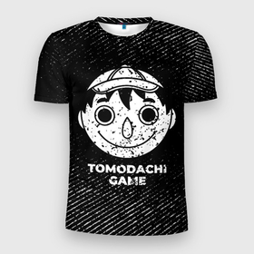 Мужская футболка 3D Slim с принтом Tomodachi Game с потертостями на темном фоне в городе Новоалтайск, 100% полиэстер с улучшенными характеристиками | приталенный силуэт, круглая горловина, широкие плечи, сужается к линии бедра | 