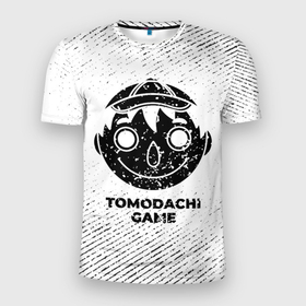 Мужская футболка 3D Slim с принтом Tomodachi Game с потертостями на светлом фоне в городе Новоалтайск, 100% полиэстер с улучшенными характеристиками | приталенный силуэт, круглая горловина, широкие плечи, сужается к линии бедра | 