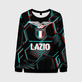 Мужской свитшот 3D с принтом Lazio FC в стиле glitch на темном фоне в Курске, 100% полиэстер с мягким внутренним слоем | круглый вырез горловины, мягкая резинка на манжетах и поясе, свободная посадка по фигуре | 