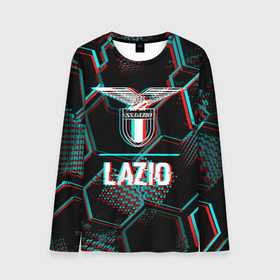 Мужской лонгслив 3D с принтом Lazio FC в стиле glitch на темном фоне в Белгороде, 100% полиэстер | длинные рукава, круглый вырез горловины, полуприлегающий силуэт | Тематика изображения на принте: 
