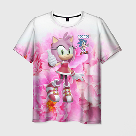 Мужская футболка 3D с принтом Sonic   Amy Rose   Video game в Курске, 100% полиэфир | прямой крой, круглый вырез горловины, длина до линии бедер | 