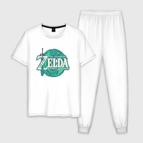 Мужская пижама хлопок с принтом The Legend of Zelda: Tears of the Kingdom logo в Петрозаводске, 100% хлопок | брюки и футболка прямого кроя, без карманов, на брюках мягкая резинка на поясе и по низу штанин
 | 