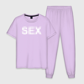 Мужская пижама хлопок с принтом Sex в пиксельной цензуре в Новосибирске, 100% хлопок | брюки и футболка прямого кроя, без карманов, на брюках мягкая резинка на поясе и по низу штанин
 | 