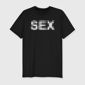 Мужская футболка хлопок Slim с принтом Sex в пиксельной цензуре в Белгороде, 92% хлопок, 8% лайкра | приталенный силуэт, круглый вырез ворота, длина до линии бедра, короткий рукав | 