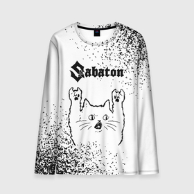 Мужской лонгслив 3D с принтом Sabaton рок кот на светлом фоне в Кировске, 100% полиэстер | длинные рукава, круглый вырез горловины, полуприлегающий силуэт | 