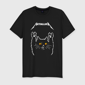 Мужская футболка хлопок Slim с принтом Metallica rock cat в Санкт-Петербурге, 92% хлопок, 8% лайкра | приталенный силуэт, круглый вырез ворота, длина до линии бедра, короткий рукав | 