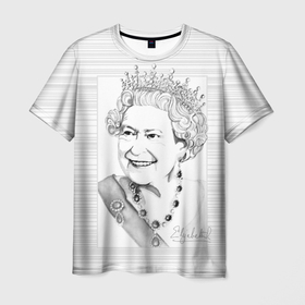 Мужская футболка 3D с принтом Королева Елизавета II Портрет в Кировске, 100% полиэфир | прямой крой, круглый вырез горловины, длина до линии бедер | 