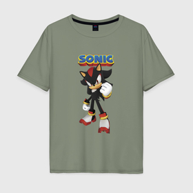 Мужская футболка хлопок Oversize с принтом Ёж Шэдоу   Соник   видеоигра   fist , 100% хлопок | свободный крой, круглый ворот, “спинка” длиннее передней части | 