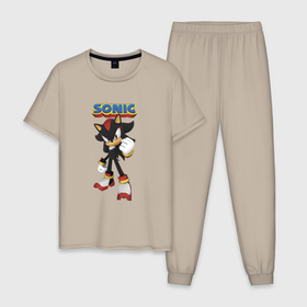 Мужская пижама хлопок с принтом Ёж Шэдоу   Соник   видеоигра   fist , 100% хлопок | брюки и футболка прямого кроя, без карманов, на брюках мягкая резинка на поясе и по низу штанин
 | 
