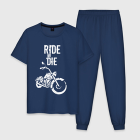 Мужская пижама хлопок с принтом Ride or Die винтаж в Санкт-Петербурге, 100% хлопок | брюки и футболка прямого кроя, без карманов, на брюках мягкая резинка на поясе и по низу штанин
 | 