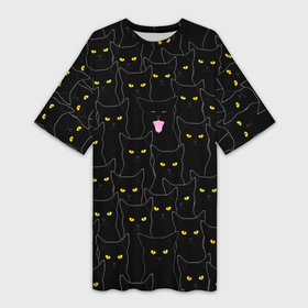 Платье-футболка 3D с принтом Black cats pattern ,  |  | 