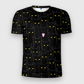 Мужская футболка 3D Slim с принтом Black cats pattern в Петрозаводске, 100% полиэстер с улучшенными характеристиками | приталенный силуэт, круглая горловина, широкие плечи, сужается к линии бедра | 