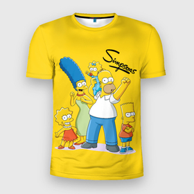 Мужская футболка 3D Slim с принтом Simpson family в Кировске, 100% полиэстер с улучшенными характеристиками | приталенный силуэт, круглая горловина, широкие плечи, сужается к линии бедра | 