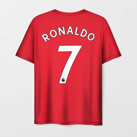 Мужская футболка 3D с принтом Криштиану Роналду Манчестер Юнайтед форма 2022 2023 , 100% полиэфир | прямой крой, круглый вырез горловины, длина до линии бедер | Тематика изображения на принте: 