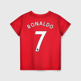 Детская футболка 3D с принтом Криштиану Роналду Манчестер Юнайтед форма 2022 2023 в Кировске, 100% гипоаллергенный полиэфир | прямой крой, круглый вырез горловины, длина до линии бедер, чуть спущенное плечо, ткань немного тянется | 