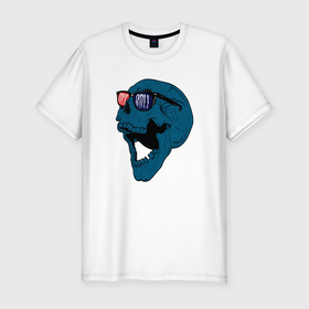 Мужская футболка хлопок Slim с принтом Rock and roll blue skull в Екатеринбурге, 92% хлопок, 8% лайкра | приталенный силуэт, круглый вырез ворота, длина до линии бедра, короткий рукав | 