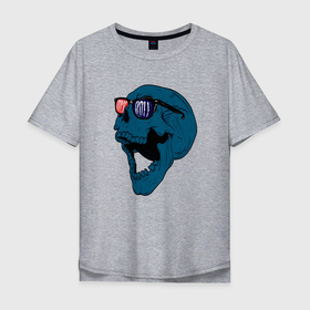Мужская футболка хлопок Oversize с принтом Rock and roll blue skull в Екатеринбурге, 100% хлопок | свободный крой, круглый ворот, “спинка” длиннее передней части | 