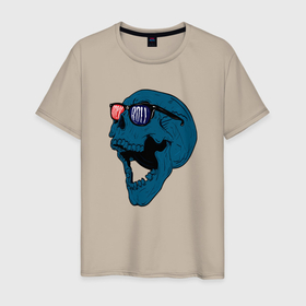 Мужская футболка хлопок с принтом Rock and roll blue skull , 100% хлопок | прямой крой, круглый вырез горловины, длина до линии бедер, слегка спущенное плечо. | 