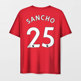 Мужская футболка 3D с принтом Джейдон Санчо Манчестер Юнайтед форма 2022 2023 в Тюмени, 100% полиэфир | прямой крой, круглый вырез горловины, длина до линии бедер | 