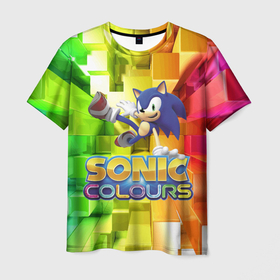 Мужская футболка 3D с принтом Sonic Colours   Hedgehog   Video game в Кировске, 100% полиэфир | прямой крой, круглый вырез горловины, длина до линии бедер | 