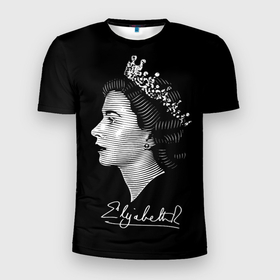 Мужская футболка 3D Slim с принтом Английская королева Елизавета II в Курске, 100% полиэстер с улучшенными характеристиками | приталенный силуэт, круглая горловина, широкие плечи, сужается к линии бедра | Тематика изображения на принте: 