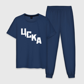 Мужская пижама хлопок с принтом ЦСКА надпись по диагонали в Новосибирске, 100% хлопок | брюки и футболка прямого кроя, без карманов, на брюках мягкая резинка на поясе и по низу штанин
 | 