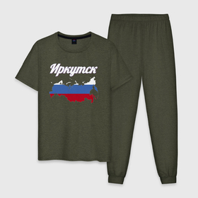Мужская пижама хлопок с принтом Иркутск Иркутская область в Санкт-Петербурге, 100% хлопок | брюки и футболка прямого кроя, без карманов, на брюках мягкая резинка на поясе и по низу штанин
 | 
