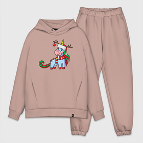 Мужской костюм хлопок OVERSIZE с принтом Праздничный единорoг в Ухте,  |  | 
