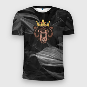 Мужская футболка 3D Slim с принтом Русский Царь зверей Медведь , 100% полиэстер с улучшенными характеристиками | приталенный силуэт, круглая горловина, широкие плечи, сужается к линии бедра | Тематика изображения на принте: 
