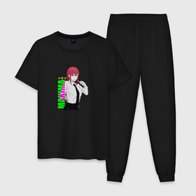 Мужская пижама хлопок с принтом Makima with candy в Кировске, 100% хлопок | брюки и футболка прямого кроя, без карманов, на брюках мягкая резинка на поясе и по низу штанин
 | 