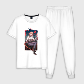 Мужская пижама хлопок с принтом Makima with chainsaw demon в Белгороде, 100% хлопок | брюки и футболка прямого кроя, без карманов, на брюках мягкая резинка на поясе и по низу штанин
 | 