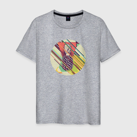 Мужская футболка хлопок с принтом Винтажный геометрический дизайн с ананасом в Санкт-Петербурге, 100% хлопок | прямой крой, круглый вырез горловины, длина до линии бедер, слегка спущенное плечо. | 