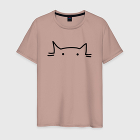 Мужская футболка хлопок с принтом Минималистичный черный кот в Петрозаводске, 100% хлопок | прямой крой, круглый вырез горловины, длина до линии бедер, слегка спущенное плечо. | 