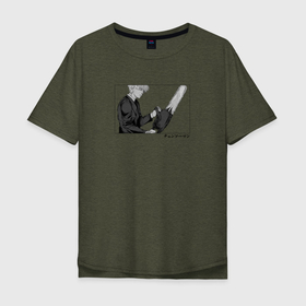 Мужская футболка хлопок Oversize с принтом Denji with chainsaw , 100% хлопок | свободный крой, круглый ворот, “спинка” длиннее передней части | 
