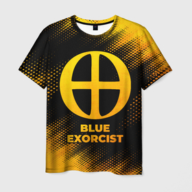 Мужская футболка 3D с принтом Blue Exorcist   gold gradient в Петрозаводске, 100% полиэфир | прямой крой, круглый вырез горловины, длина до линии бедер | Тематика изображения на принте: 