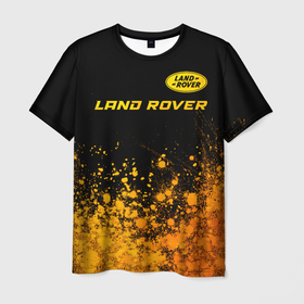Мужская футболка 3D с принтом Land Rover   gold gradient: символ сверху в Петрозаводске, 100% полиэфир | прямой крой, круглый вырез горловины, длина до линии бедер | Тематика изображения на принте: 
