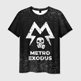 Мужская футболка 3D с принтом Metro Exodus с потертостями на темном фоне в Курске, 100% полиэфир | прямой крой, круглый вырез горловины, длина до линии бедер | 