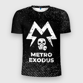 Мужская футболка 3D Slim с принтом Metro Exodus с потертостями на темном фоне в Новосибирске, 100% полиэстер с улучшенными характеристиками | приталенный силуэт, круглая горловина, широкие плечи, сужается к линии бедра | Тематика изображения на принте: 