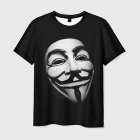 Мужская футболка 3D с принтом Маска анонимуса   Гай Фокс в Екатеринбурге, 100% полиэфир | прямой крой, круглый вырез горловины, длина до линии бедер | 
