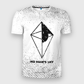 Мужская футболка 3D Slim с принтом No Mans Sky с потертостями на светлом фоне в Екатеринбурге, 100% полиэстер с улучшенными характеристиками | приталенный силуэт, круглая горловина, широкие плечи, сужается к линии бедра | 