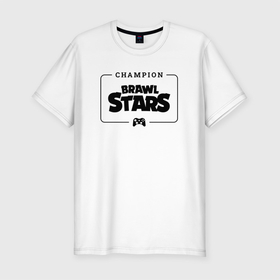 Мужская футболка хлопок Slim с принтом Brawl Stars gaming champion: рамка с лого и джойстиком в Санкт-Петербурге, 92% хлопок, 8% лайкра | приталенный силуэт, круглый вырез ворота, длина до линии бедра, короткий рукав | 