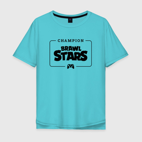 Мужская футболка хлопок Oversize с принтом Brawl Stars gaming champion: рамка с лого и джойстиком в Петрозаводске, 100% хлопок | свободный крой, круглый ворот, “спинка” длиннее передней части | Тематика изображения на принте: 