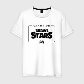 Мужская футболка хлопок с принтом Brawl Stars gaming champion: рамка с лого и джойстиком в Кировске, 100% хлопок | прямой крой, круглый вырез горловины, длина до линии бедер, слегка спущенное плечо. | 