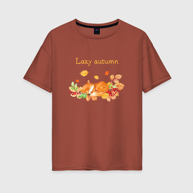 Женская футболка хлопок Oversize с принтом Lazy autumn with a fox в Петрозаводске, 100% хлопок | свободный крой, круглый ворот, спущенный рукав, длина до линии бедер
 | 